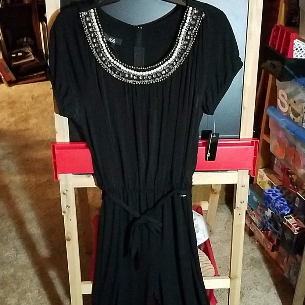 AGB Large Jump Suit Beaded Scoop Neck Zip Back